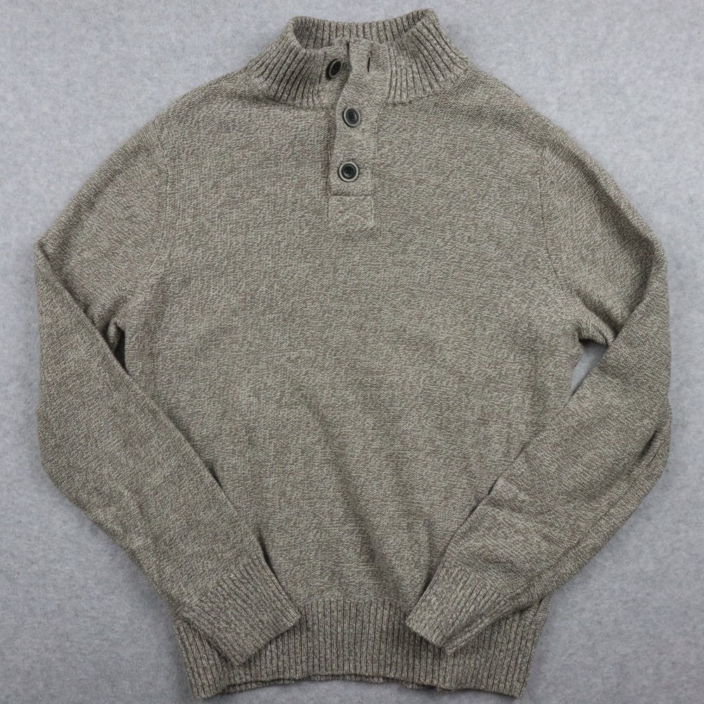 Urban Pipeline Sweater Mens Medium 1/4 Button Pullover Mock Neck Tan Long Sleeve